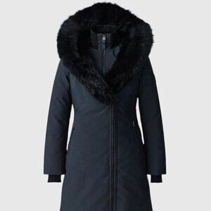 TRISH-BX Powder Touch down coat with blue fox fur Signature Mackage Collar